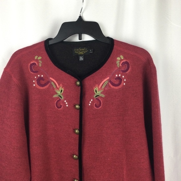 Icelandic Designs 100% Wool embroidered button down Cardigan Sweater Size Large - Picture 7 of 8